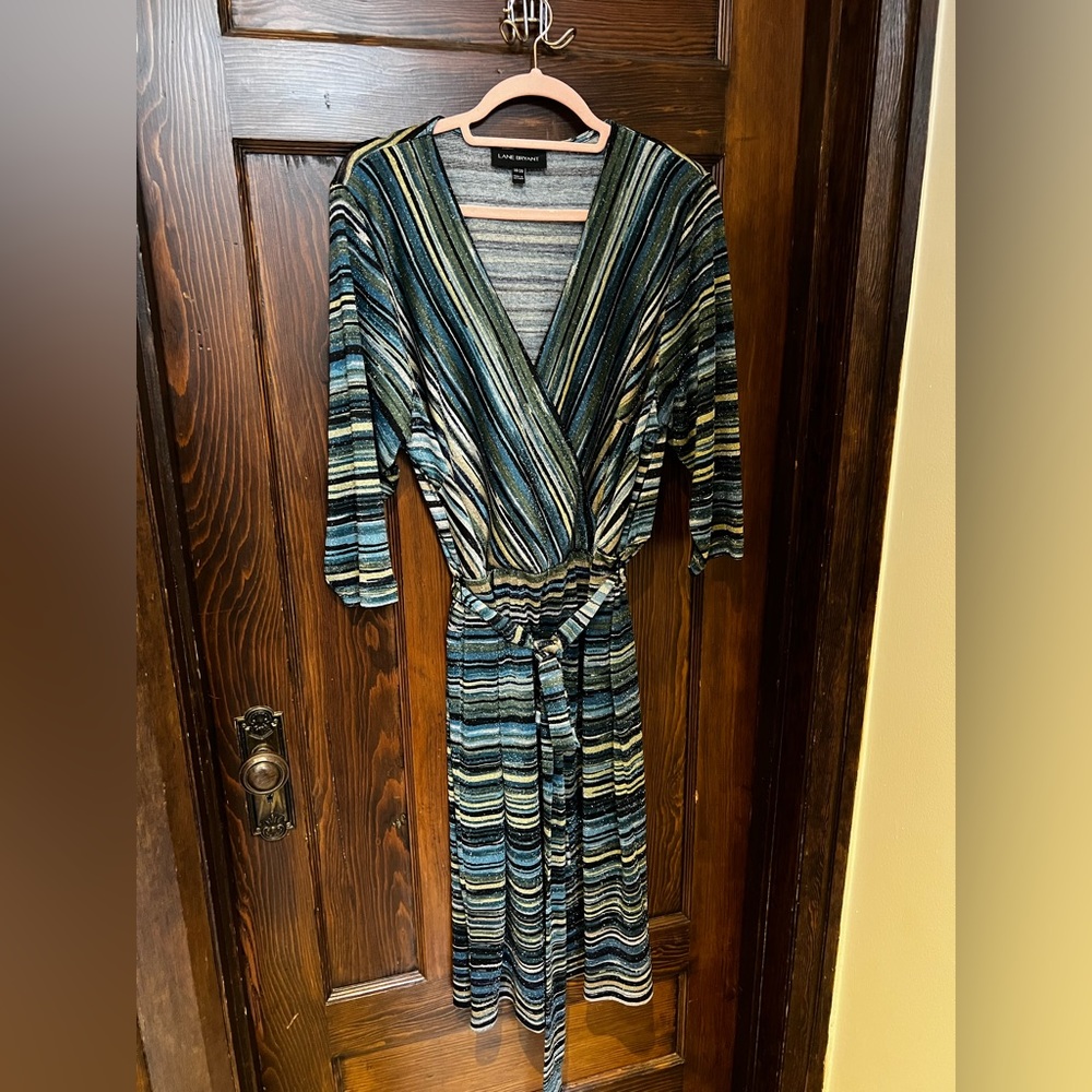 18/20 sparkly faux wrap dress with self belt